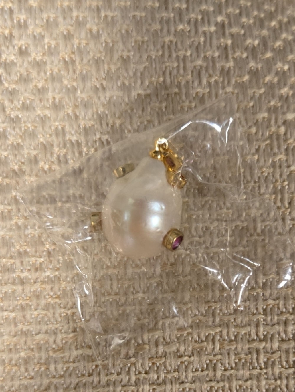 Gold-Tone Freshwater Pearl Pendant with Pink Accent